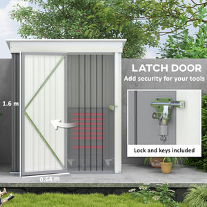 Lean-to steel garden shed with adjustable shelf, lock and gloves, grey
