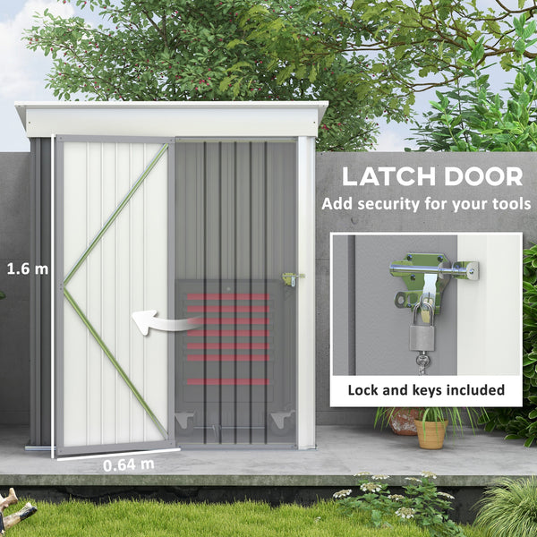 Lean-to steel garden shed with adjustable shelf, lock and gloves, grey