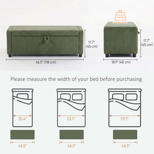 Corduroy Storage Ottoman with Thick Padding, Bedroom Storage Bench, Dark Green