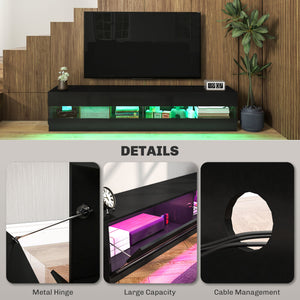 Illuminated TV stand for TVs up to 75 inches, glossy black