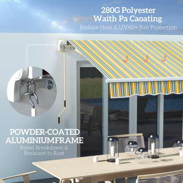 9.8 x 6.6 ft manual retractable awning with LED lighting, yellow/grey