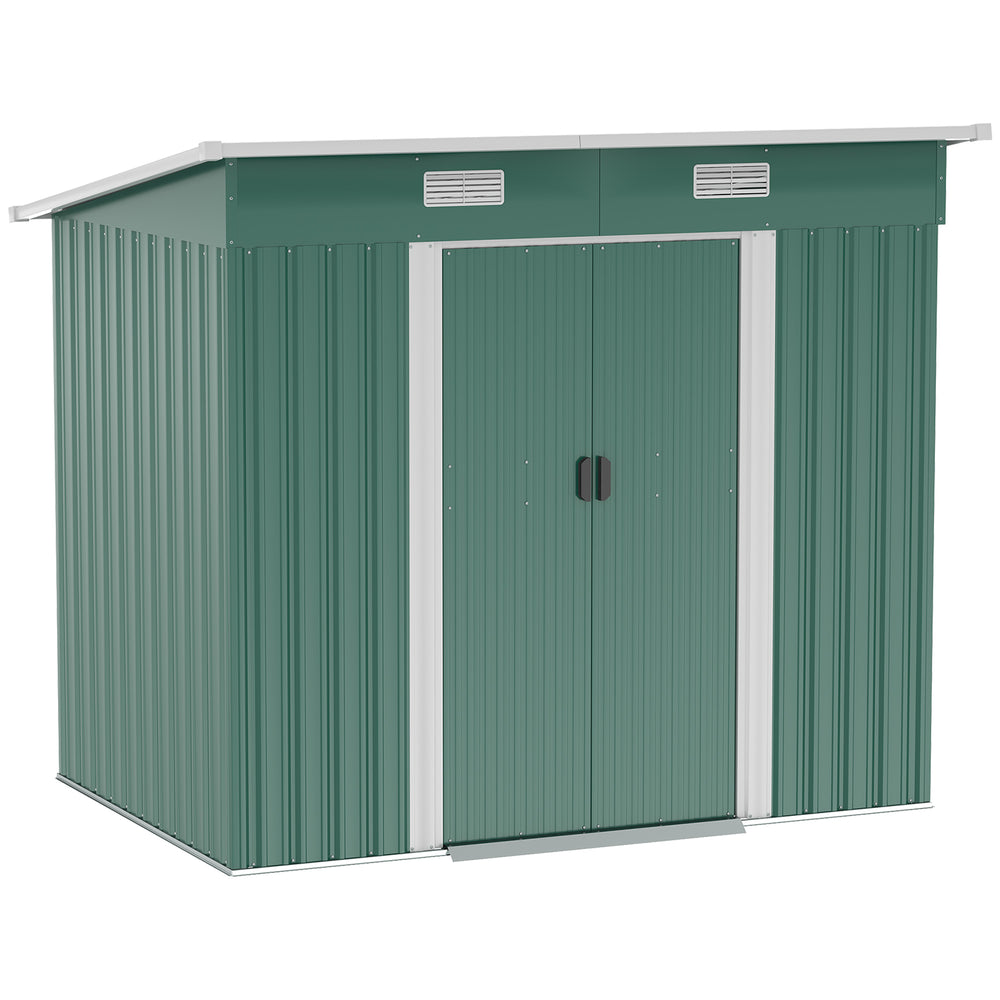 Lockable metal garden shed, green