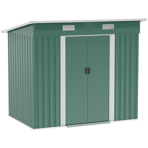 Lockable metal garden shed, green