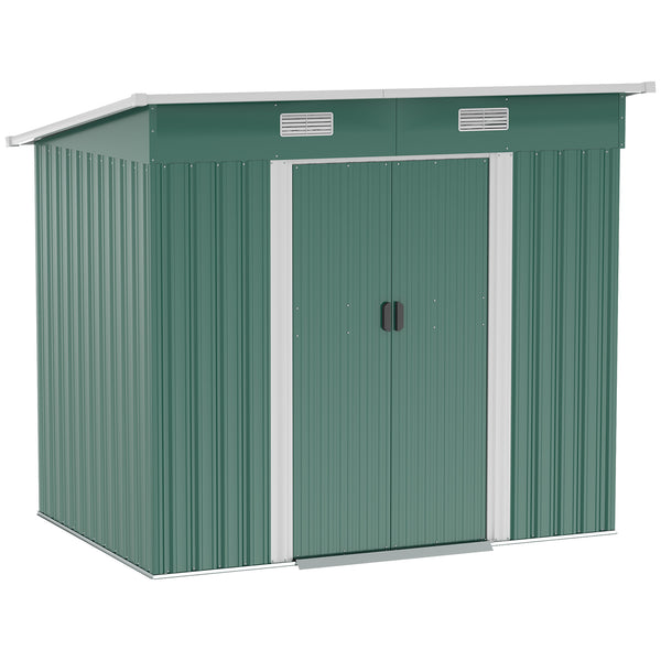 Lockable metal garden shed, green