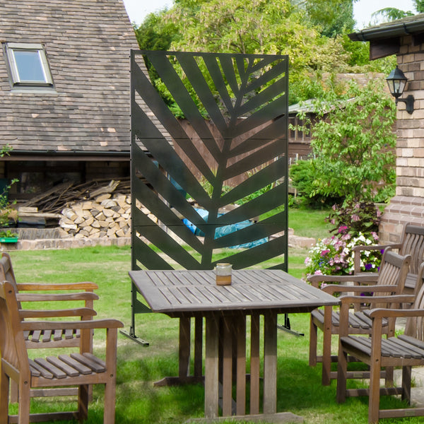 Outdoor metal screen with bracket and expansion screws, banana leaf pattern