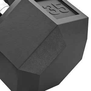 Set of two 35 lb hexagonal rubber-coated dumbbells – Black