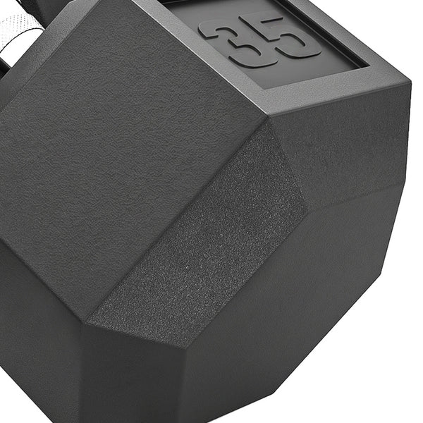 Set of two 35 lb hexagonal rubber-coated dumbbells – Black