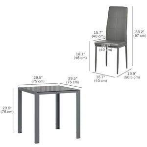 3-piece rectangular kitchen set with metal frame and grey faux leather upholstery