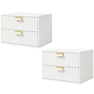 Set of 2 floating nightstands with 2 drawers each, white