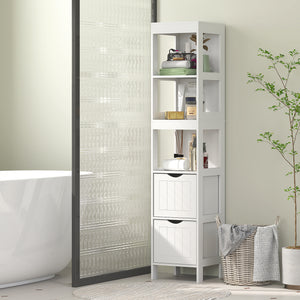 Narrow bathroom storage cabinet, white
