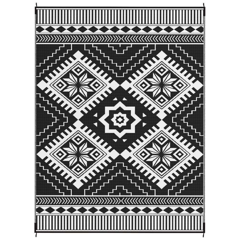 9' x 12' Outdoor RV Mat, Reversible Floor Mat with Carry Bag, Diamond Pattern, White and Black