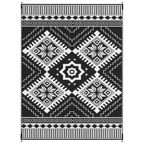 9' x 12' Outdoor RV Mat, Reversible Floor Mat with Carry Bag, Diamond Pattern, White and Black