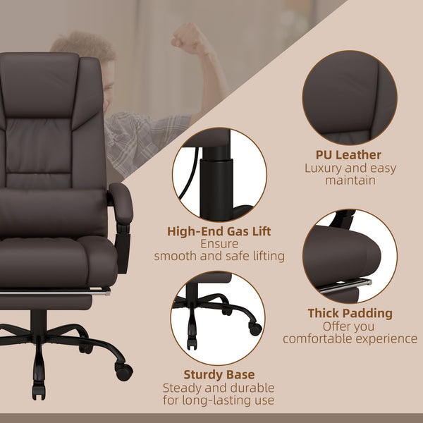 6-point reclining vibrating massage chair with retractable footrest, brown