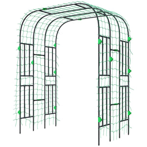 Arched garden trellis with netting for climbing plants 