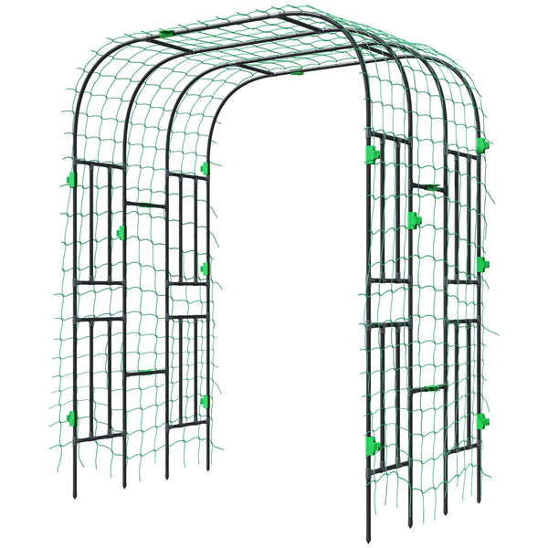 Arched garden trellis with netting for climbing plants 