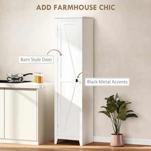 Tall storage cabinet with barn door and adjustable shelves, white