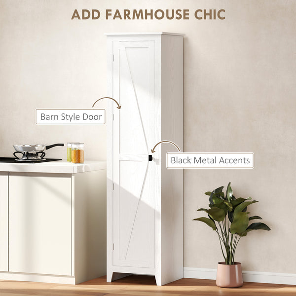 Tall storage cabinet with barn door and adjustable shelves, white