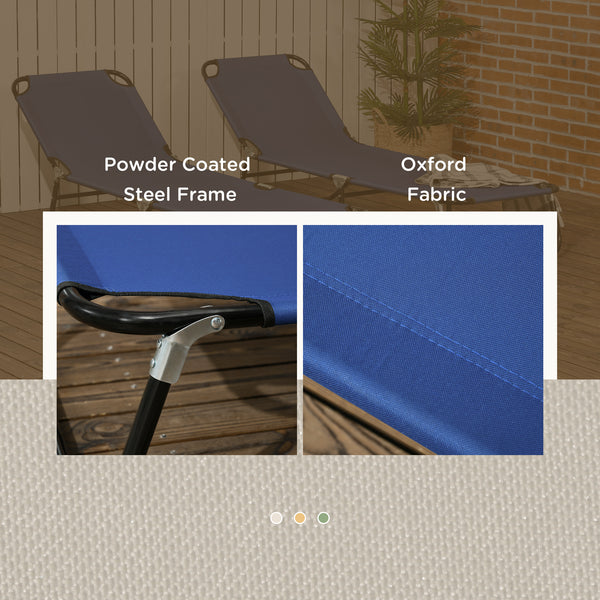 Set of 2 folding sun loungers with reclining backrests, blue 