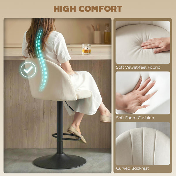 Set of 2 Swivel Bar Stools with Footrest, Cream White