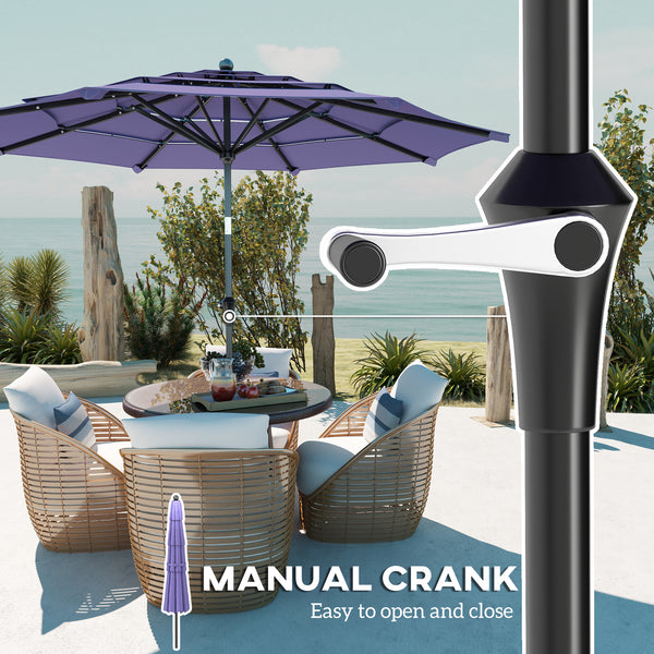 10.7-foot parasol with crank, push-button tilt, and vents, purple