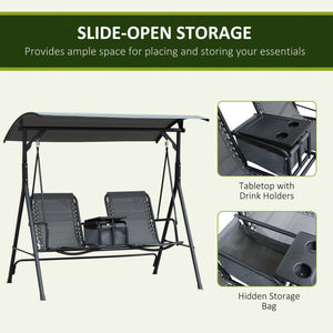 Swing for 2 people with swiveling storage table, grey