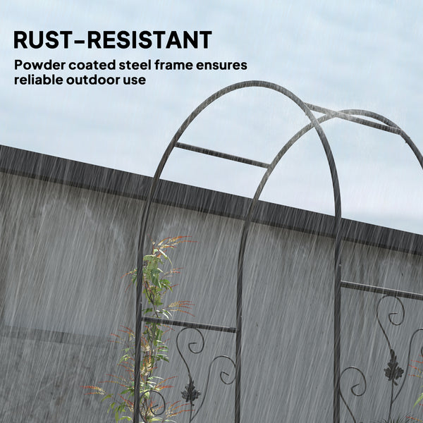 7ft Steel Garden Arch with Gate, Trellis for Climbing Plants, Roses, Vines, Wedding Arch for Outdoor, Garden, Lawn, Backyard, Black