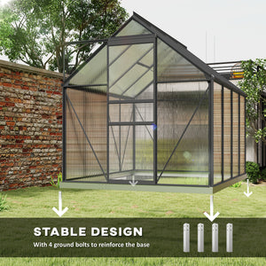 Greenhouse with adjustable roof ventilation, galvanized base, sliding door and gutter