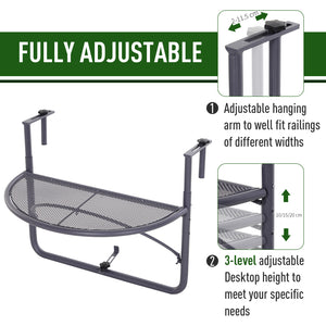 Adjustable metal balcony table, gray