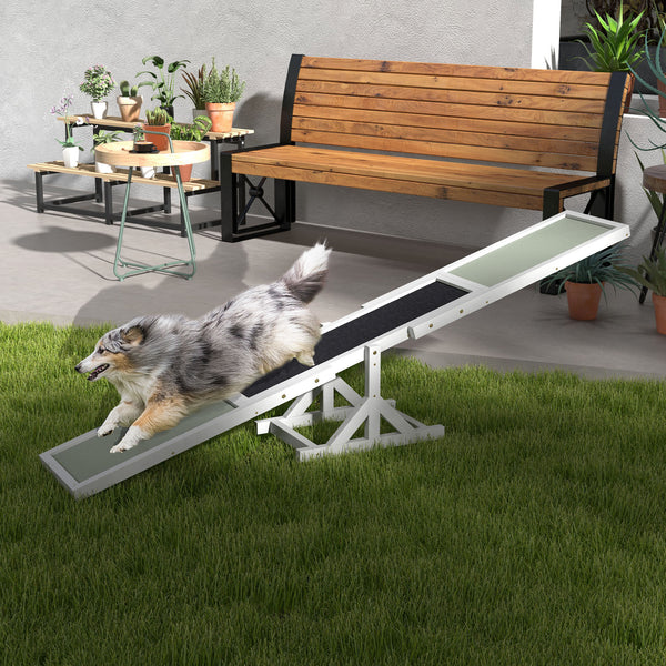 White wooden dog swing