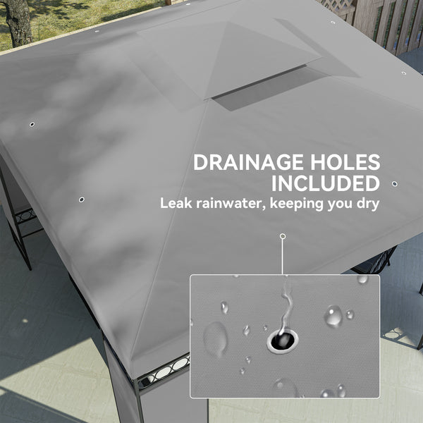 10 x 10 FT Canopy Gazebo, Double Roof Patio Gazebo with Screen Panels and Metal Frame for Deck, Backyard, Light Grey