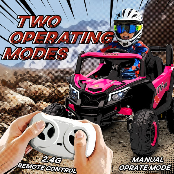 12V Electric Car with Remote Control, Battery Electric UTV with Spring Suspension, Pink