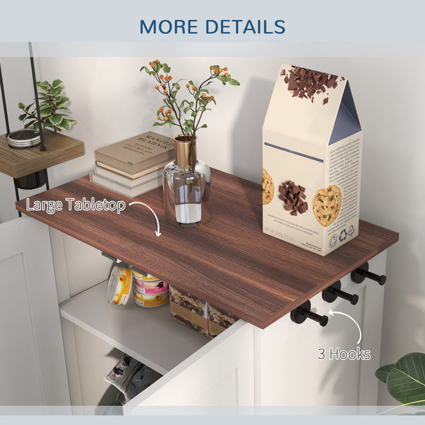 Dog food storage station with bowls, white