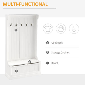 3-in-1 entryway coat rack with storage bench and 5 double hooks – Cream white