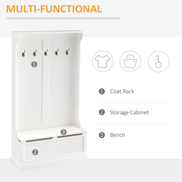 3-in-1 entryway coat rack with storage bench and 5 double hooks – Cream white