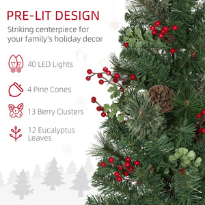 Set of 2 Pre-Lit Artificial Christmas Trees with Red Berries and Pine Cones