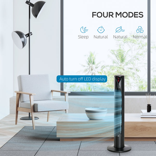 Set of 2, Tower Fan and Fan with Remote Control, Adjustable Height, Tilt Head, Black