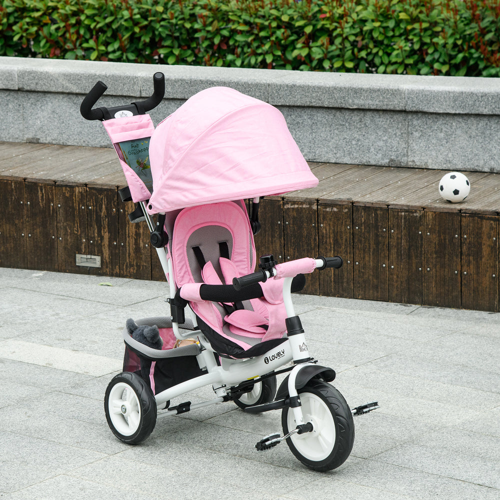 6 in 1 Toddler Tricycle with Parent Handle, Pink