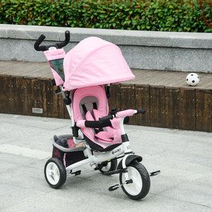 6 in 1 Toddler Tricycle with Parent Handle, Pink