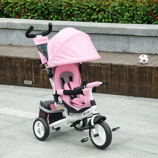 6 in 1 Toddler Tricycle with Parent Handle, Pink