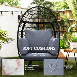 Rattan egg chair with cushions and cup holder, grey
