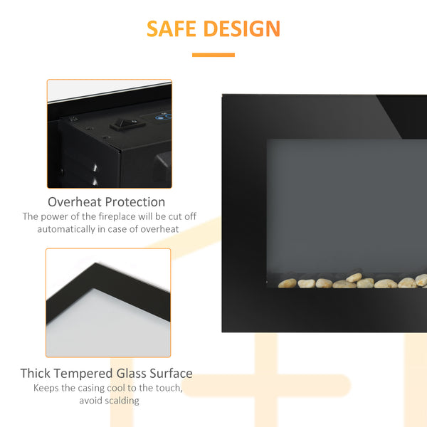 91 cm 750/1500 W wall-mounted electric fireplace, black 