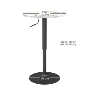 Adjustable bar table with steel base, white marble
