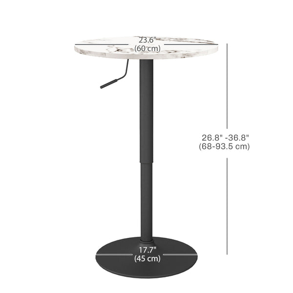 Adjustable bar table with steel base, white marble