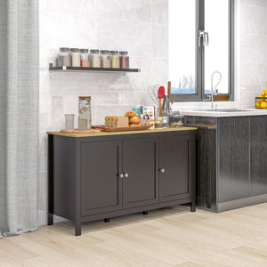 Buffet with doors and adjustable shelves for living room or entryway, black and natural