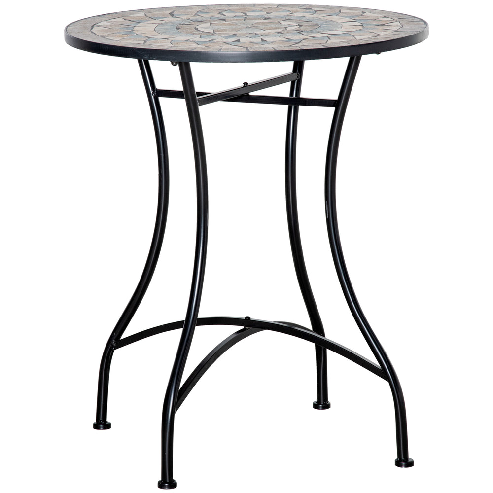Mosaic Patio Table, Round Coffee Table with Metal Frame, Garden Furniture for Outdoor, Poolside, Green