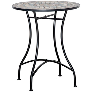 Mosaic Patio Table, Round Coffee Table with Metal Frame, Garden Furniture for Outdoor, Poolside, Green