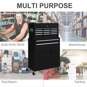 2-in-1 lockable 6-drawer rolling tool chest with hooks, black