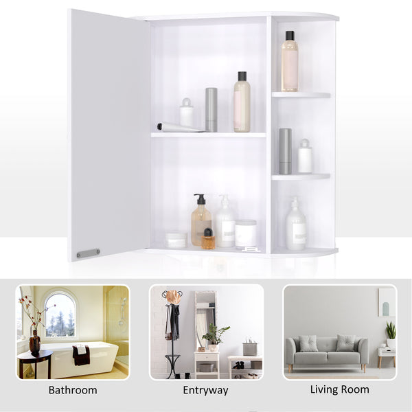 Wall-mounted medicine cabinet with mirror, door and shelves, white