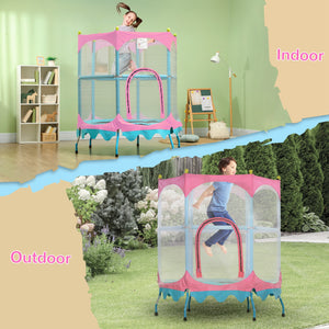 1.4m Trampoline with Handlebar and Safety Net, Pink