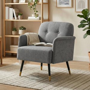 Modern upholstered accent chair with metal legs, grey